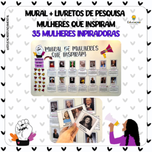 Mural e livretos mulheres que inspiram.